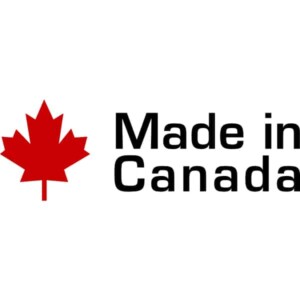 "Made in Canada" caption with red maple leaf to the left of the text